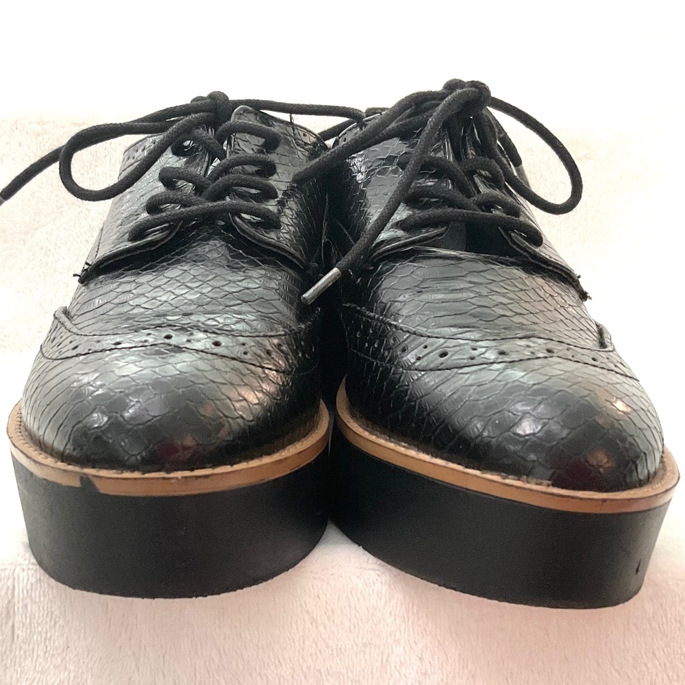 Black Madden Girl G-Class Almond Toe Snake Skin Lace Up Platform Oxfords Sz 6.5M - Picture 6 of 16